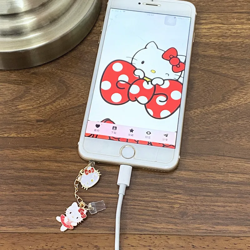 MINISO Hello Kitty Phone Anti-Dust Plug For iPhone Samsung Xiaomi Type C Android Charging Port Protectors Metal Dustplugs