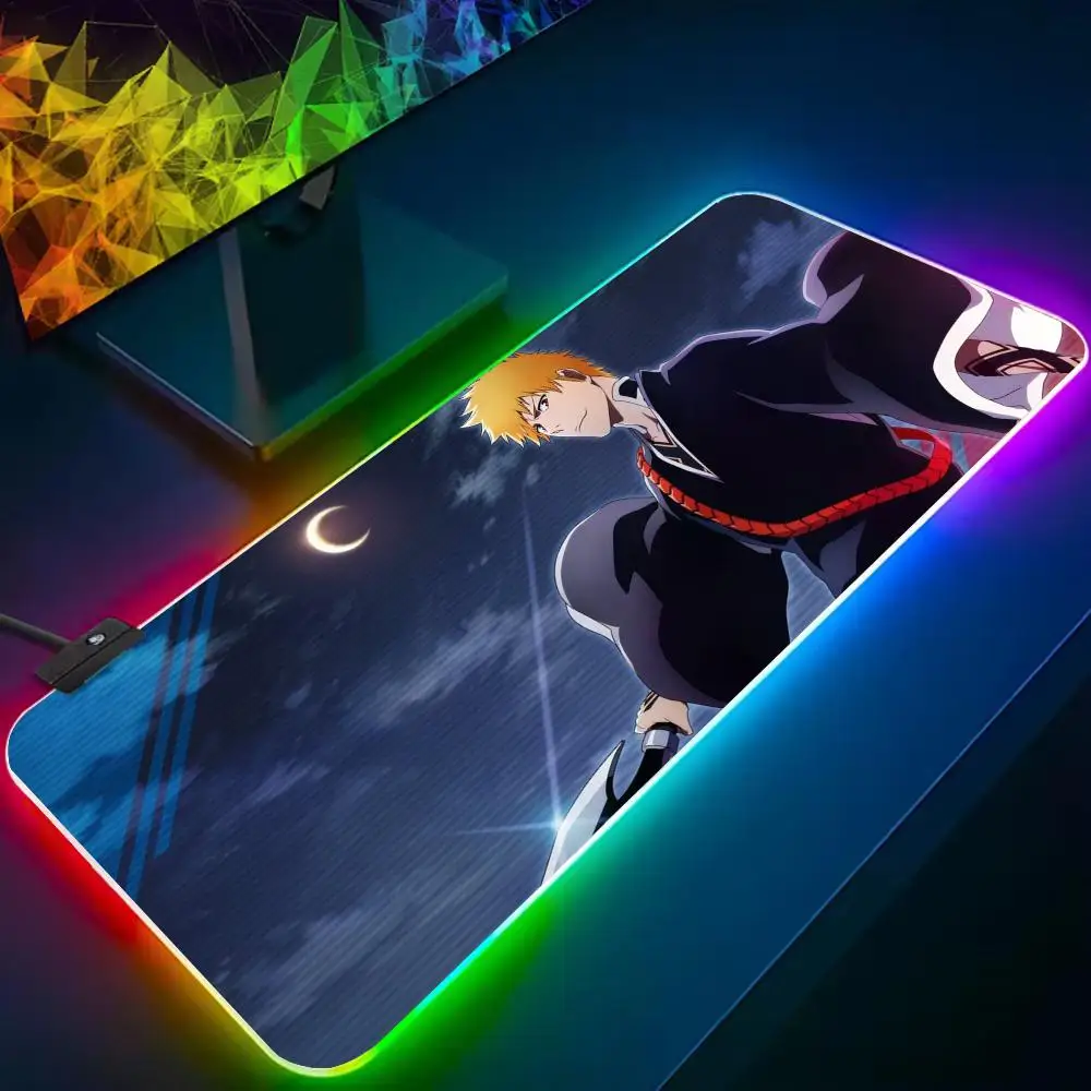 bleach Mouse Pad RGB Gaming Mousepad Big LED Pad PC Desk Mat Luminous Mouse Pad Large Keyboard Mats Table Rug With Backlit