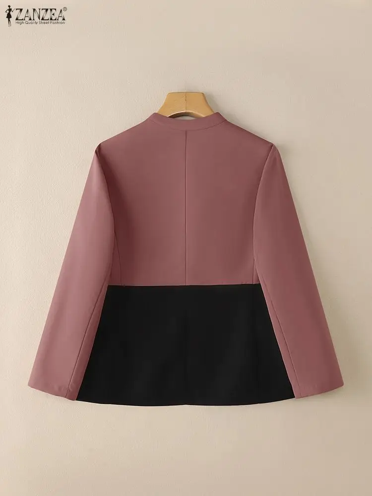 ZANZEA 2025 Autumn Women Blazer Office Outwears Casual Long Sleeve Patchwork Thin Coats Cardigan Elegant V Neck Blazer Suits