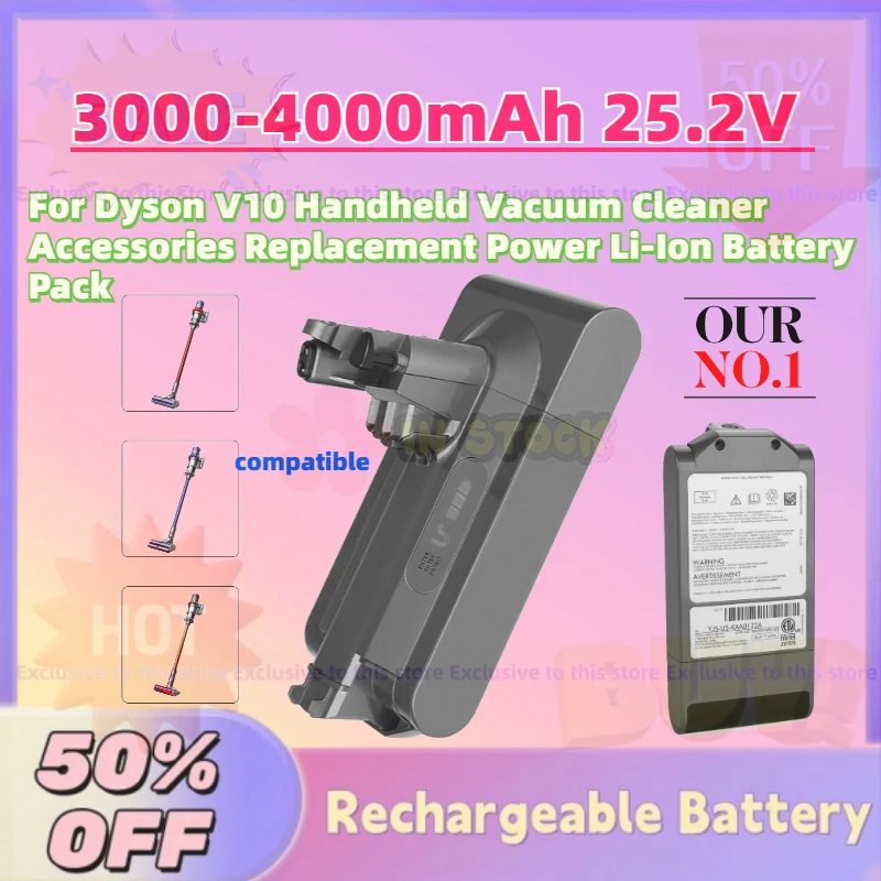

New 3.0-4.0Ah 25.2V Rechargeable Battery for Dyson V10 Handheld Vacuum Cleaner Accessories Replacement Power Li-Ion Battery Pack