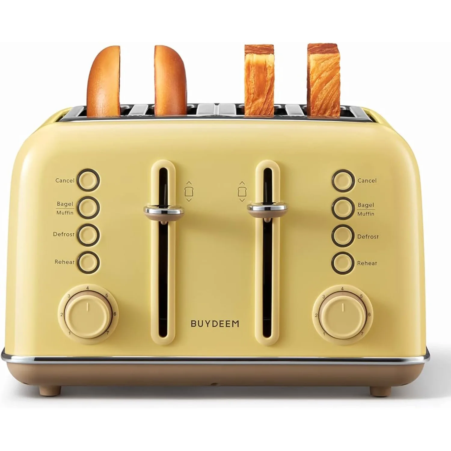 4-Slice Toaster, Extra Wide Slots, Retro Stainless Steel w/ High Lift Lever, Removal Crumb Tray, 7-Shade Settings,Mellow Yellow