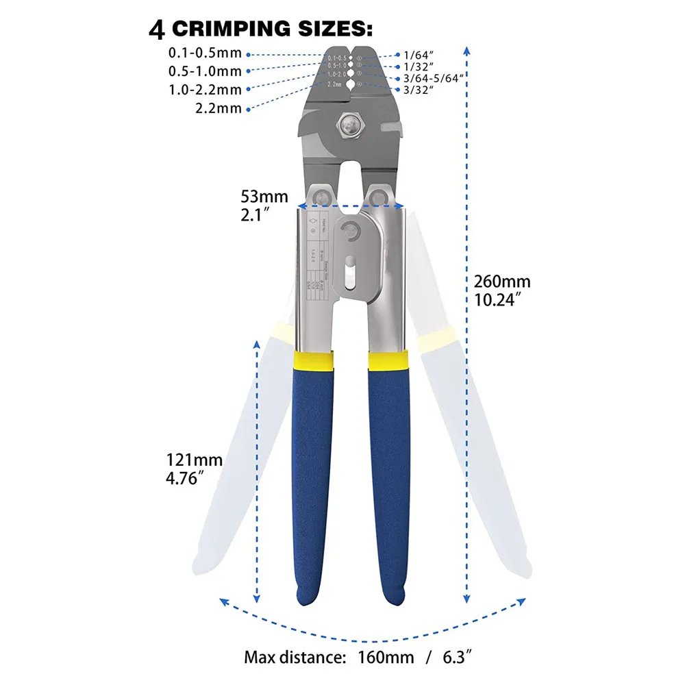 Wire Rope Crimping Swaging Tool Cable Crimps - for Aluminum Double Barrel Ferrule Crimping Loop Sleeve 0.1mm-2.2mm