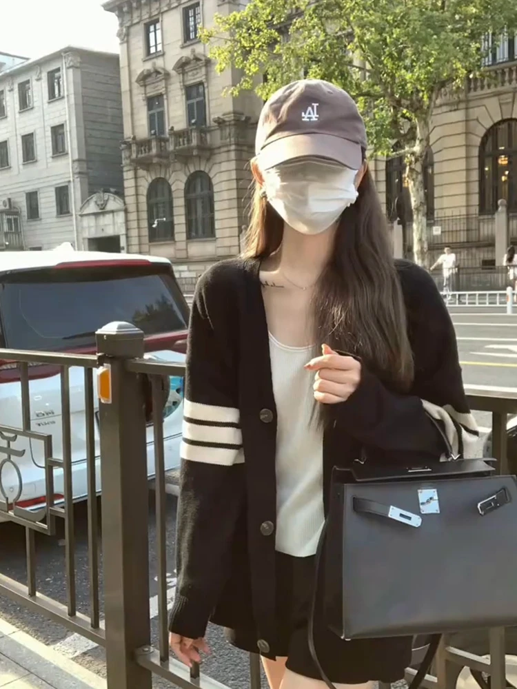 

Вязаный открытый кардиган Bla, женский топ, осенне-зимняя внутренняя одежда, новинка 2026, высококачественный ленивый шикарный свитер, джет, корейский слей