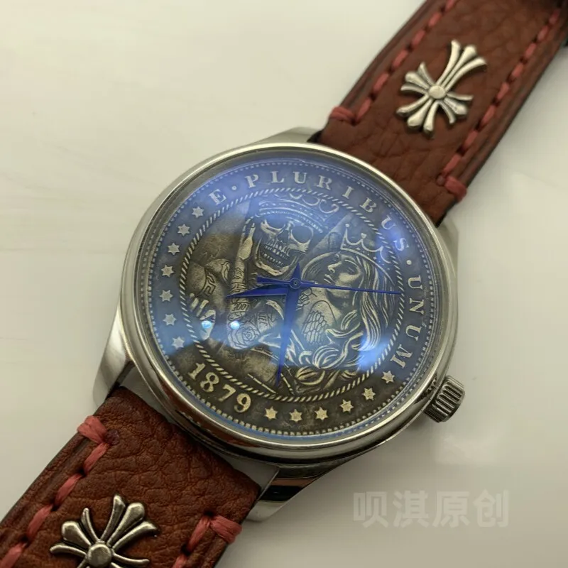 

Handmade original stray coin automatic mechanical watch skull retro dial watch Internet celebrity trend gift