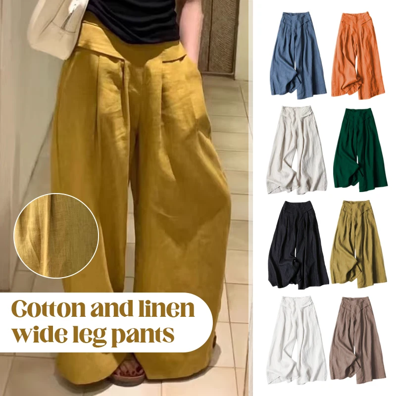 

Women Summer Thin Cotton Linen Harem Pants Vintage Wide Leg Trousers Casual Solid Pockets High Waist Baggy Pants Joggers