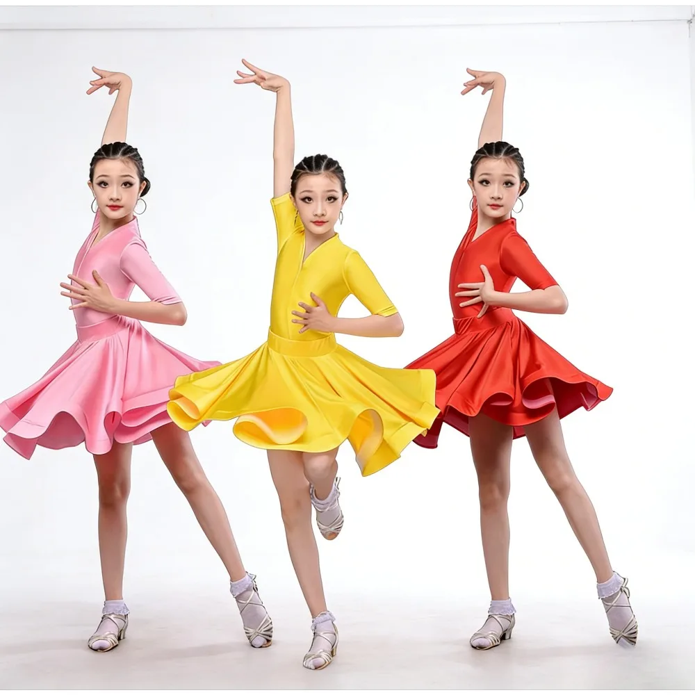 

Новый летний профессиональный костюм для латиноамериканских танцев для девочек: стандартный комплект для соревнований и тренировок, платье для выступлений