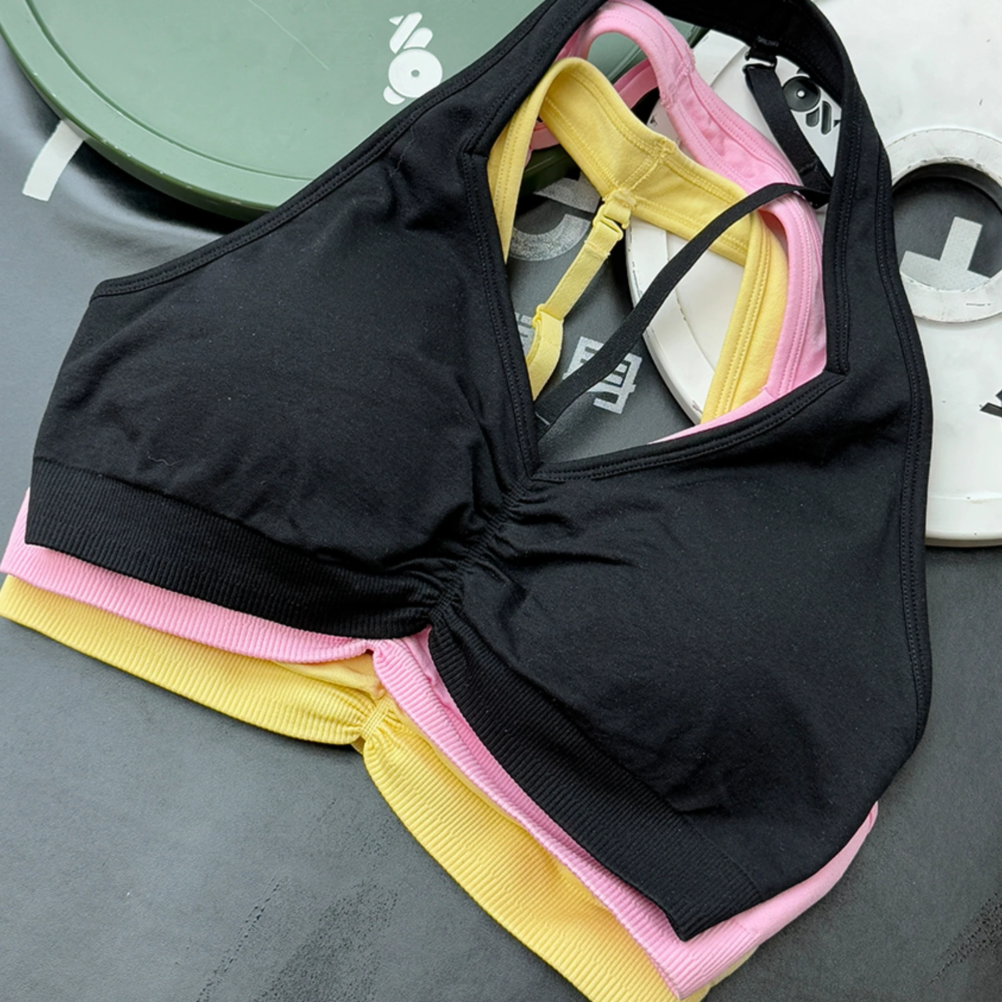 Adjustable High-Impact Yoga T-Back Sports Bra - Halter Neck, Backless, Quick-Dry, Shockproof Gym Tank Top