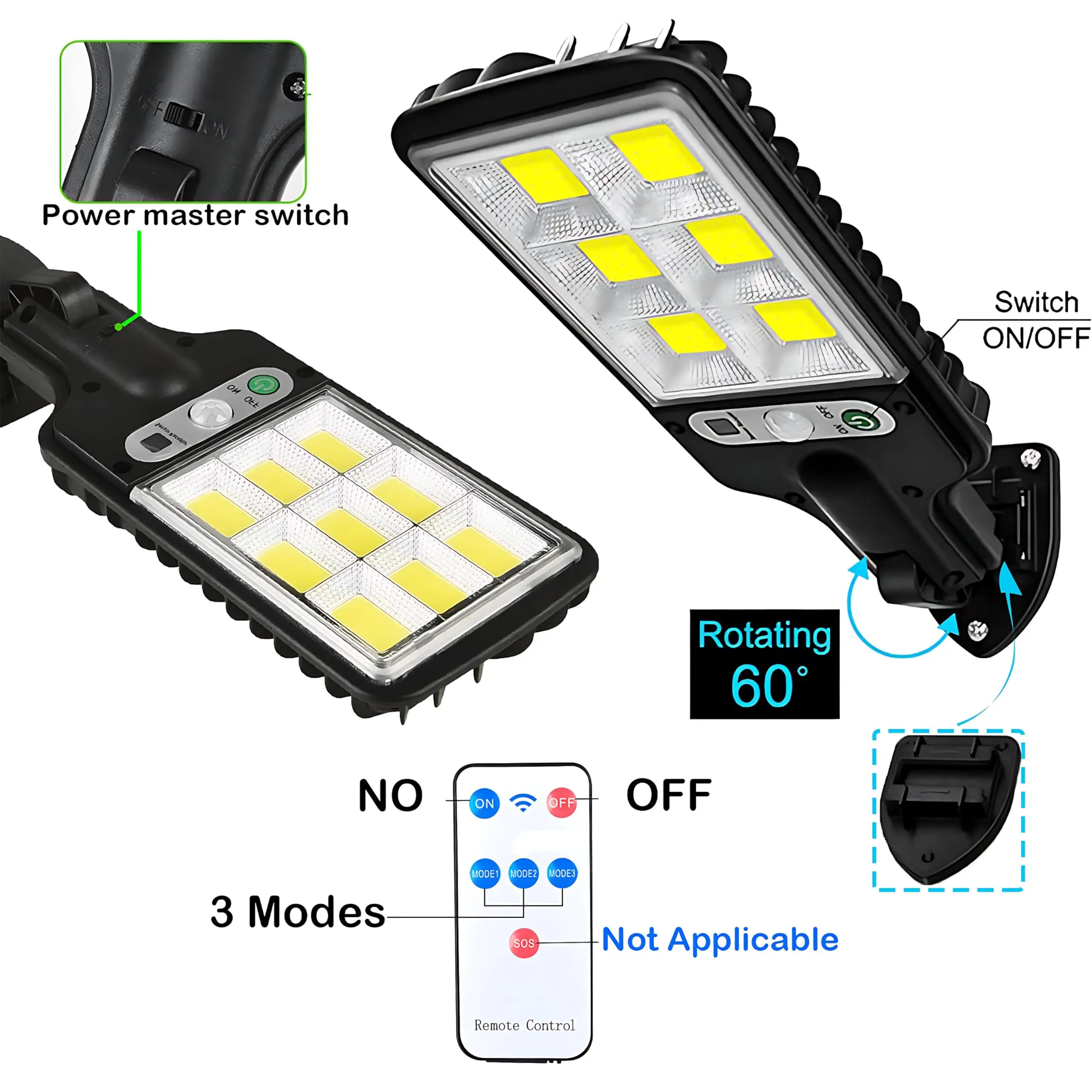 Luce solare esterna con sensore di movimento telecomando lampione stradale ad energia solare COB luci di sicurezza a LED impermeabili per giardino