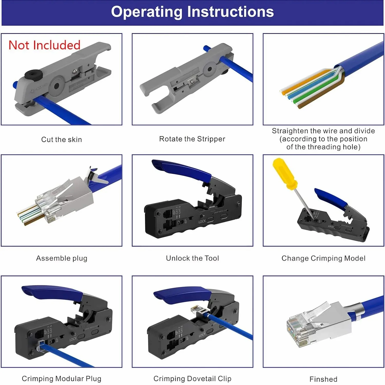 ZoeRax RJ45 Crimping Tool Pass Through, Ethernet Wire Cutter Crimper for Cat7 Cat6A Cat6 Cat5E Cat5 Connectors