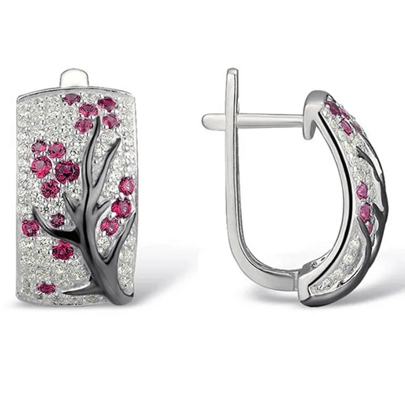 2026 New Creative Zircon Inlaid Personalized Plum Blossom Branch Earrings Fashion Color Separation Jewelry Wholesale