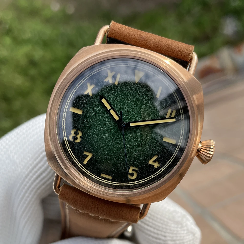 Retro Bronze Mechanical Watch NH35 Movement Sapphire Crystal Swiss C3 Luminous 20Bar Waterproof Leather Strap Luxury Wristwatch