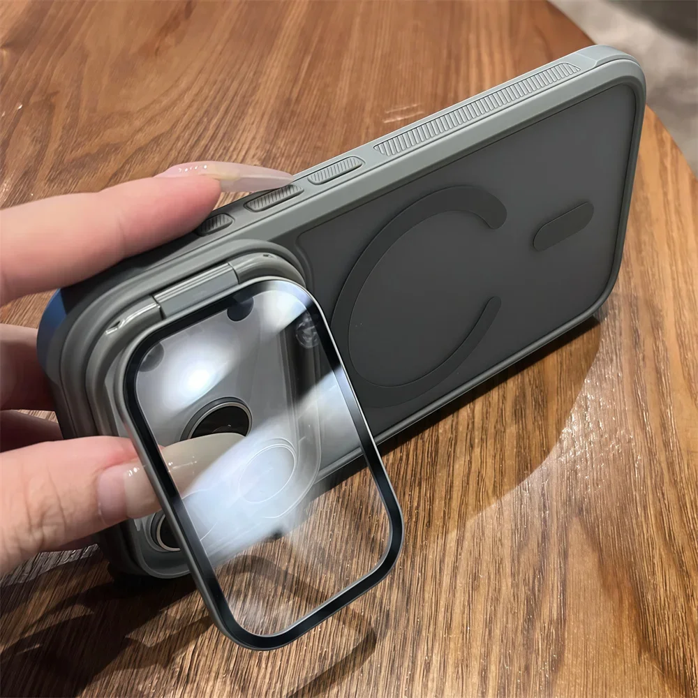 Vollständig ausklappbarer Linsen-Ständer für Magsafe Armor Magnetische Handyhülle für iPhone 18 17 16 15 14 13 12 Pro Max, kabellose Ladefunktion, matte Abdeckung – Detail 15