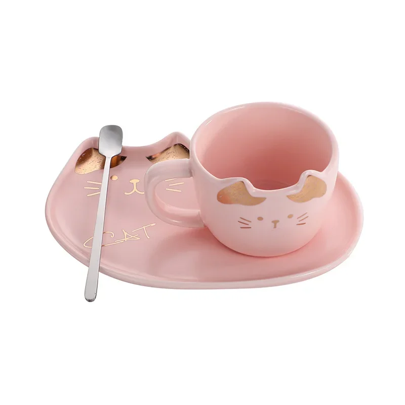 

Japanese-style Ceramic Cartoon Animal Cups Cat Coffee Cups and Saucers Gold-plated Ceramic Mugs for Girls Girlfriends As Gifts