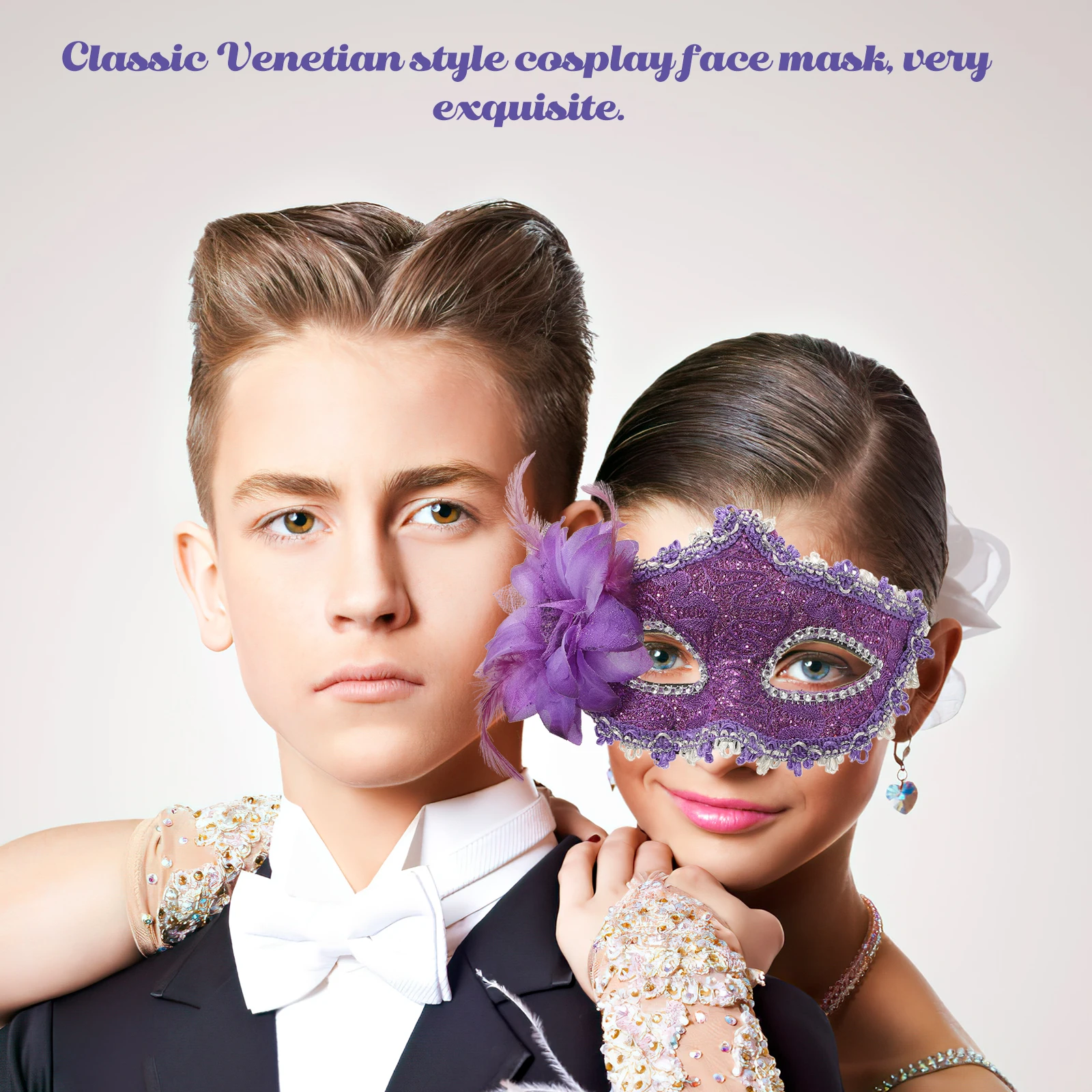 

Lily Mask Masquerade for Party Rhinestone Halloween Costumes Lace Ball Purple Face Clown