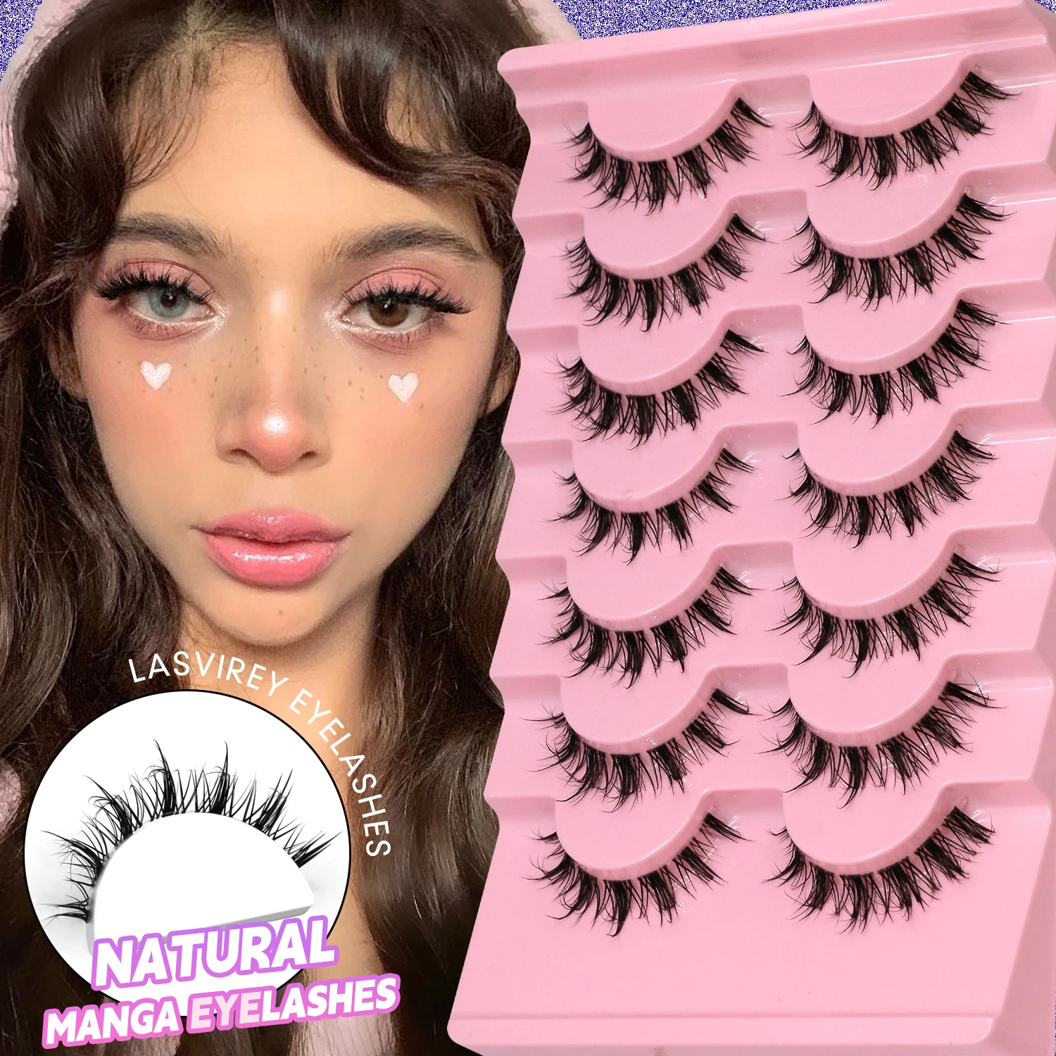 Lasvirey Pestanas olho de gato, curvatura natural, pestanas manga, novas pestanas postiças molhadas, pestanas postiças de vison falso 3D macio, extensão de maquilhagem