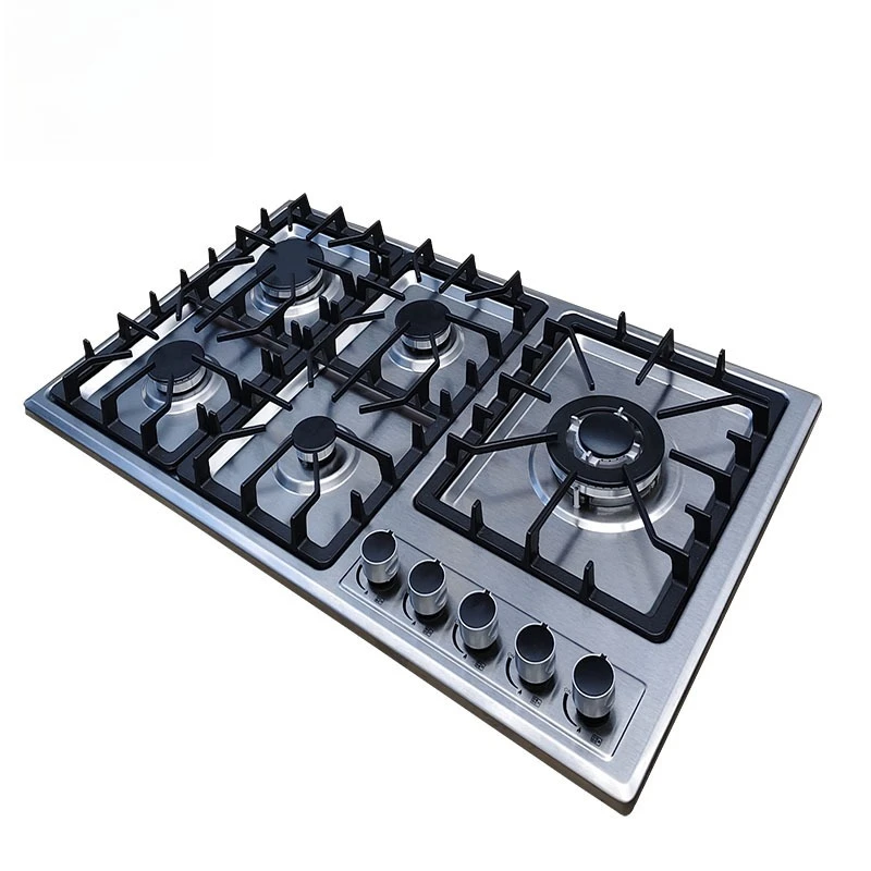 5 Burner Gas Stove, High Quality Stainless Steel Kitchen Cooktop, Built-in and Tabletop Cooking Appliance