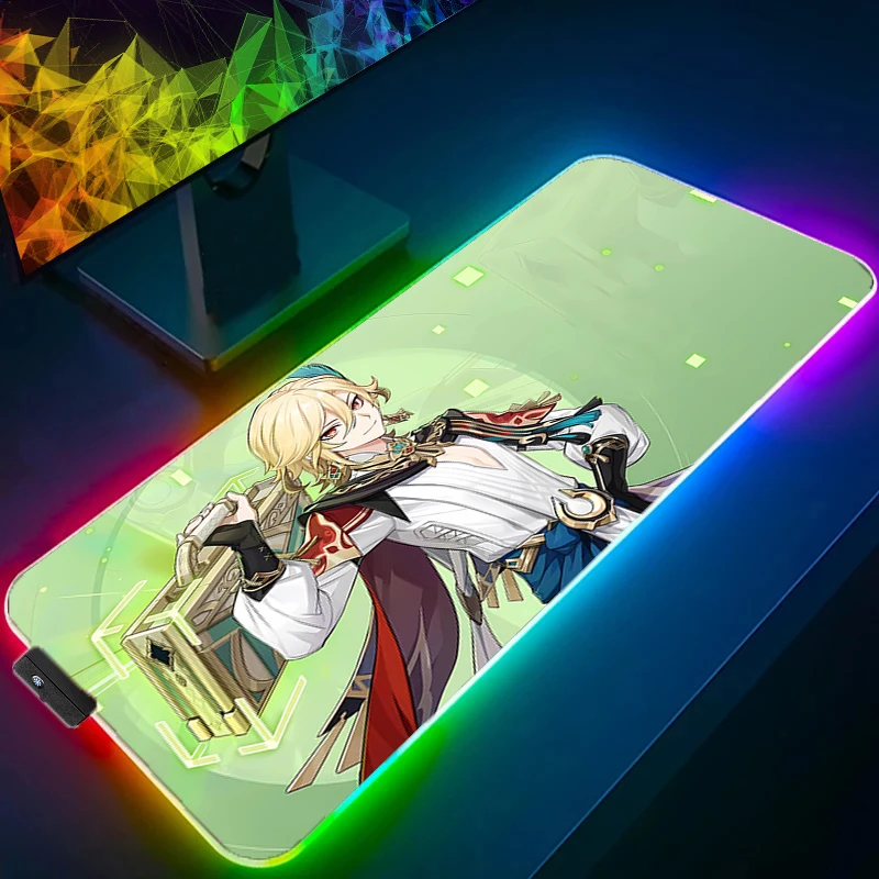 RGB Mouse pad professional eSports game players Speed Lock Edge Rubber Desk LED Mousepad G-genshin Impact Kaveh Keyboard Mat