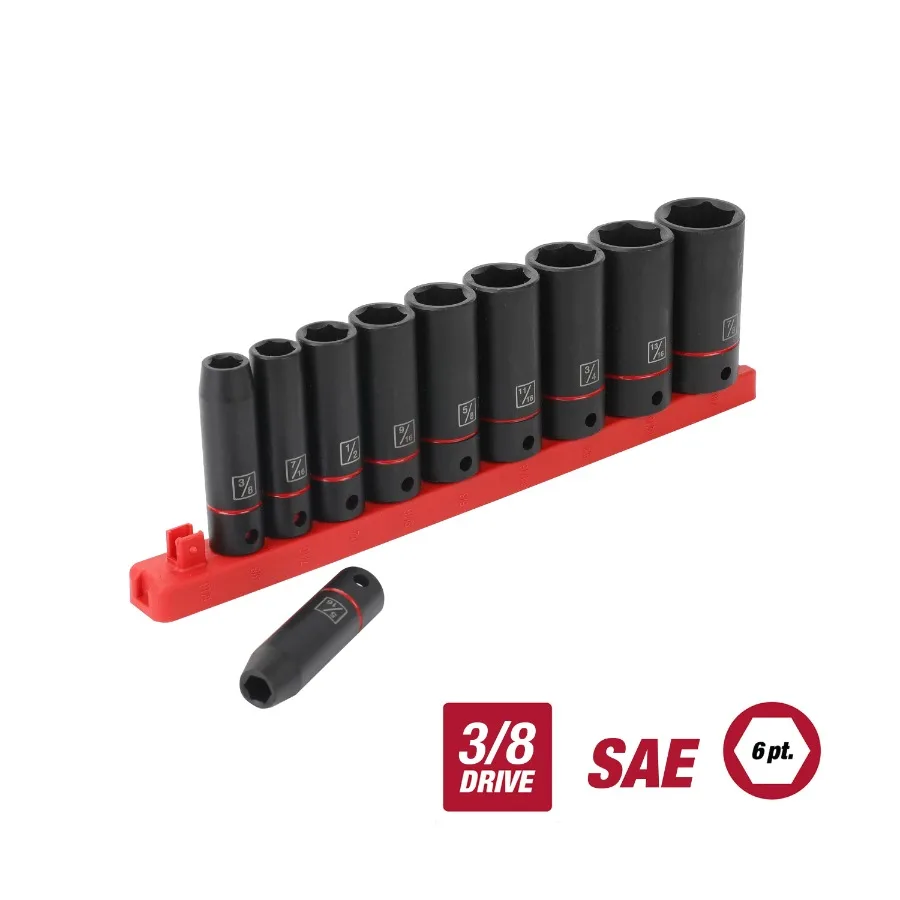 

11-Piece 3/8-inch Drive Deep Impact Socket Set SAE For Automotive Repair Mechanical Work, Chrome Finish, High-Torque Durable St