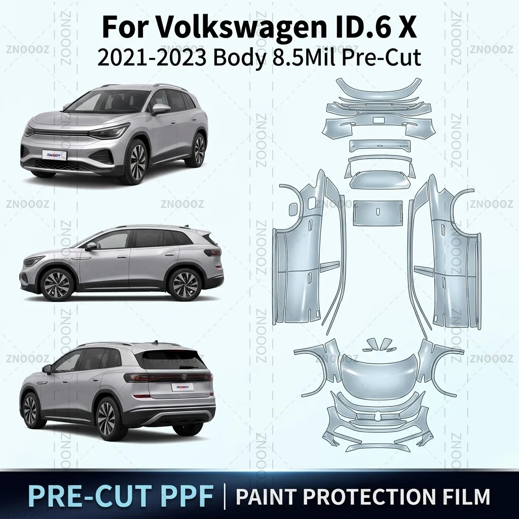 For Volkswagen ID.6 X 2021-2023 Body 8.5Mil Pre-Cut PPF Paint Protection Kit TPU Full Vehicle Glossy Clear Matte Black