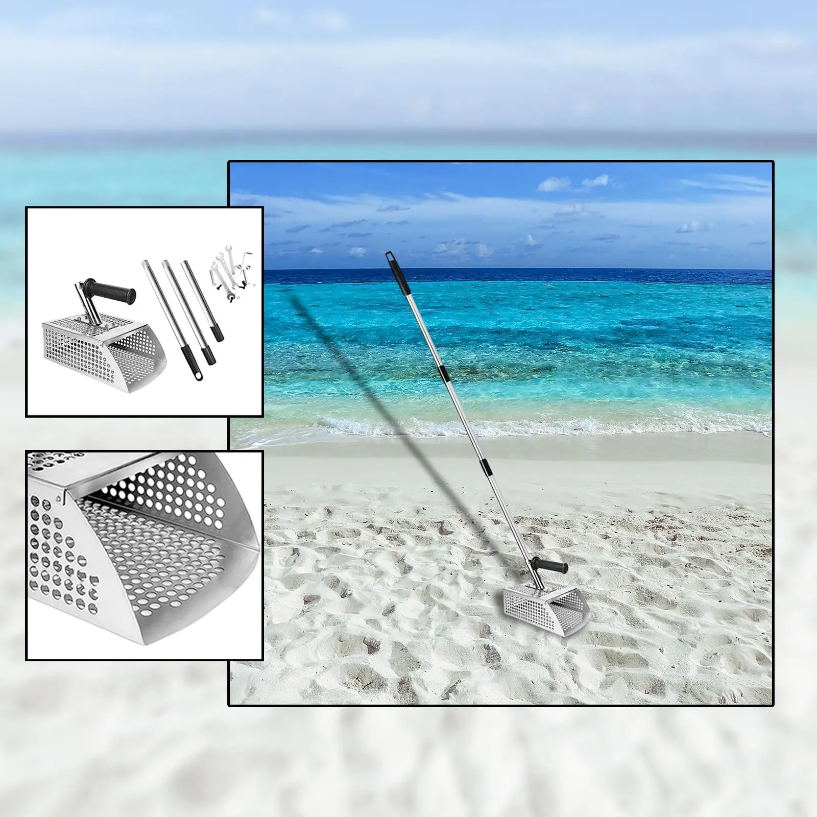 Long Handle Sand Shovel Sturdy Portable Metal Gardening Shovel Adults Rustproof Versatile Pole Fast Sifting Detector Accessories