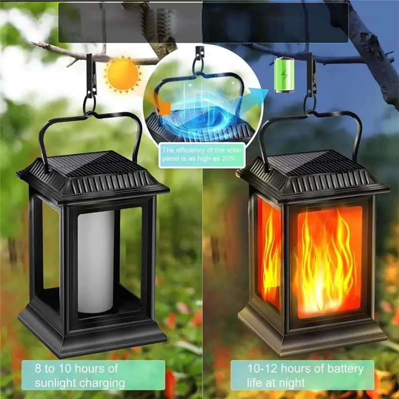 Decorative Solar Lanterns Flickering Flame Lights Long Lasting Hangings Lamp Night Bulbs For Patio
