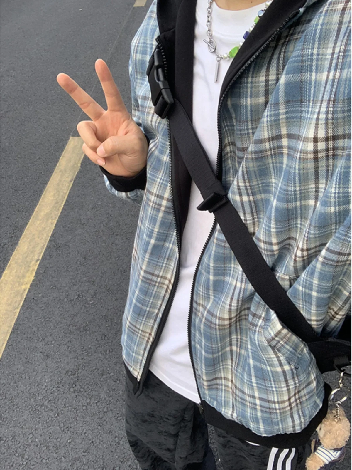 

Double-Sided Wear Plaid Hoodie Men's Autumnal Trendy Brand Heavyweight Hooded Jacket High-End Feeling Handsome Outerwear