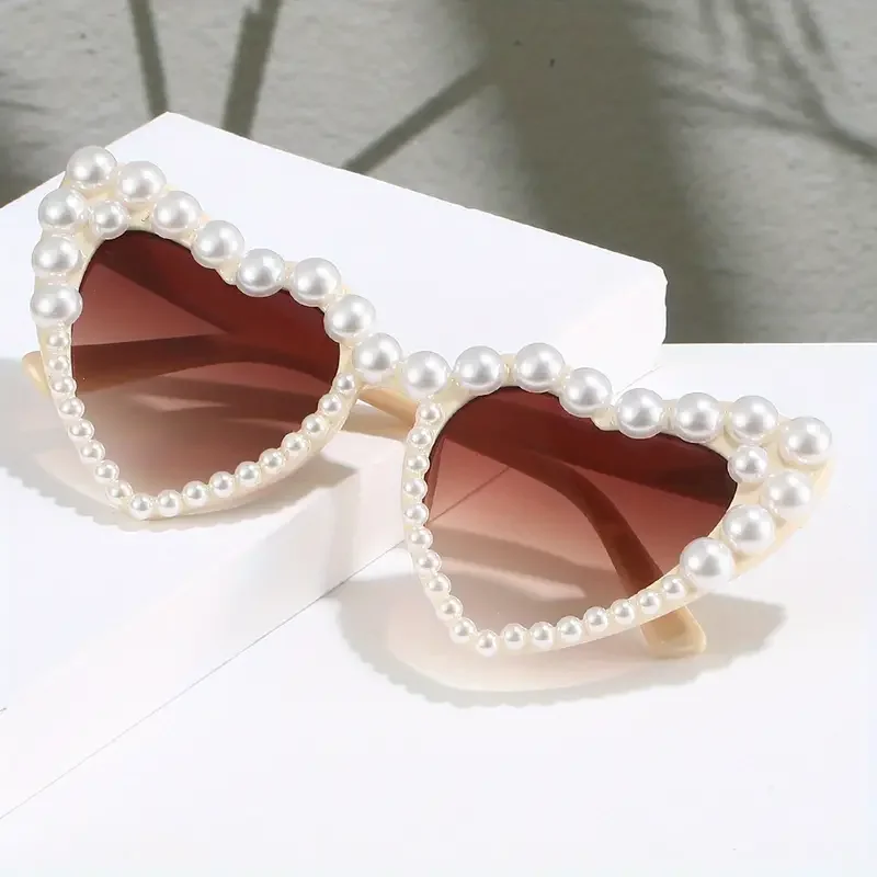 Heart Big Frame Love Inlaid Pearl fashion Ladies Sunglasses Wedding Decorative Glasses for Party Use