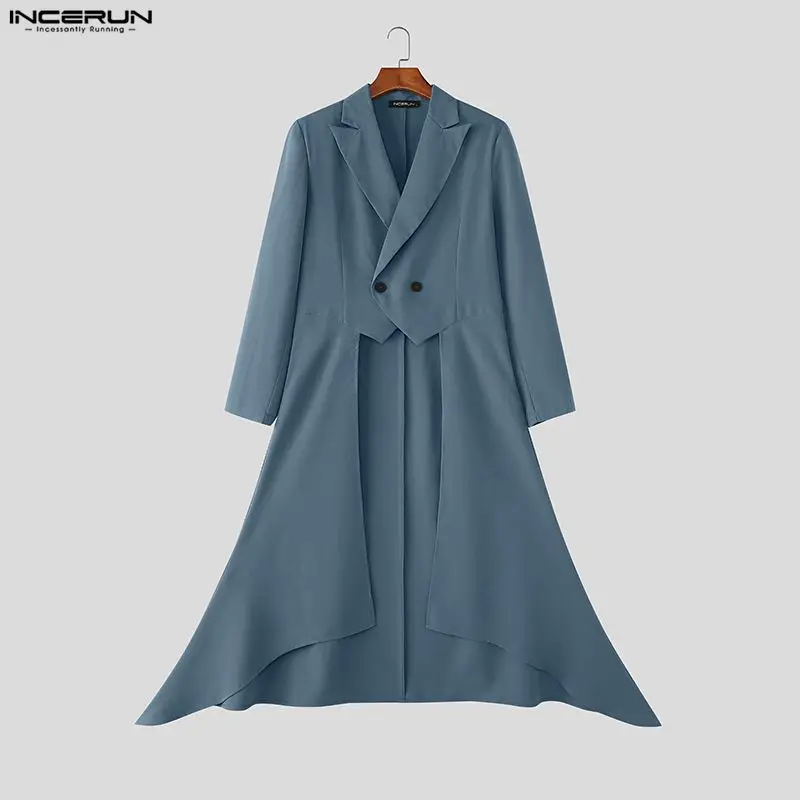 

INCERUN мужской нерегулярный пиджак, однотонный мужской костюм с лацканами и длинными рукавами на пуговицах, уличная одежда, элегантный модный повседневный длинный стильный пиджак