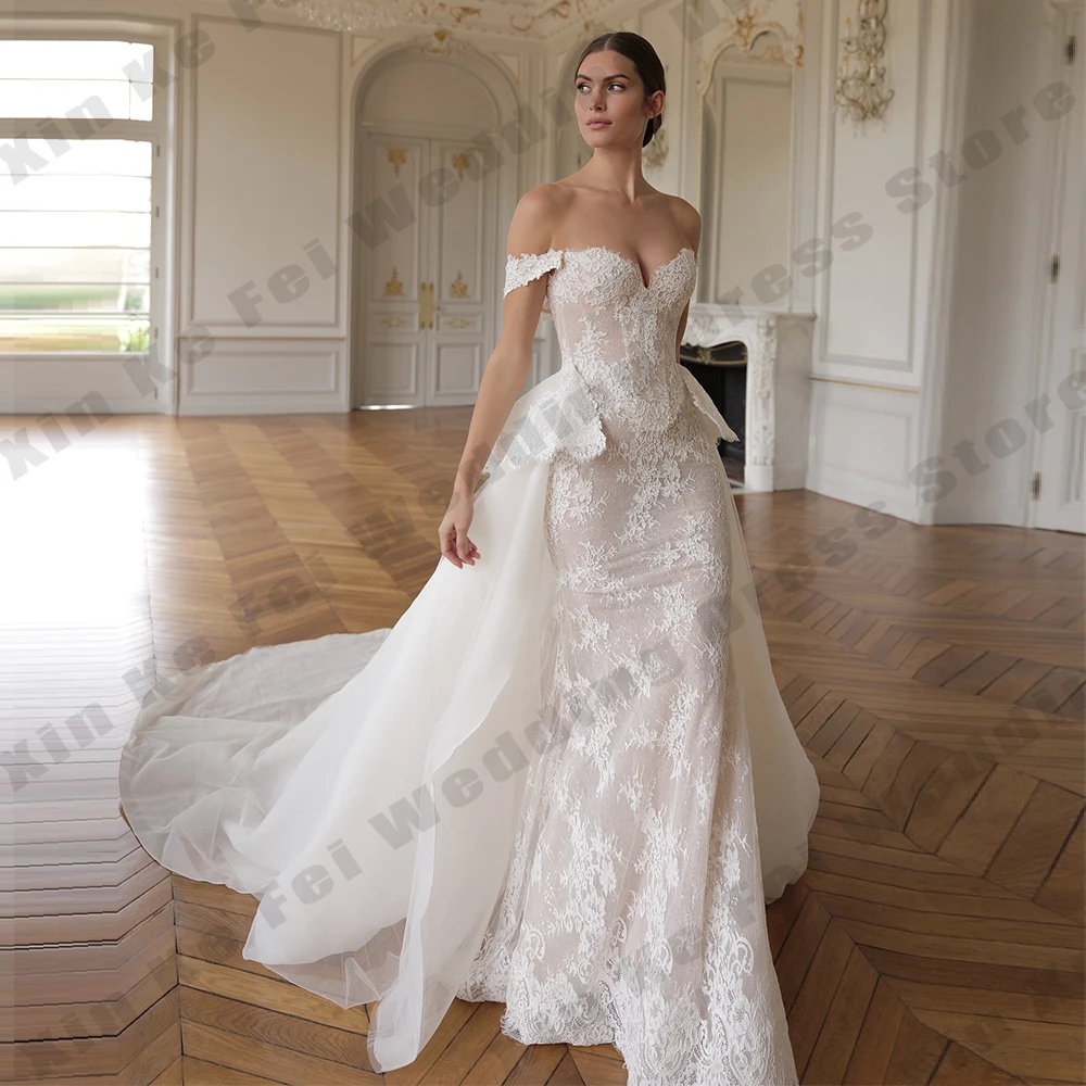 

Gorgeous Women's Wedding Dresses Lace Mermaid Sexy Off Shoulder Sleeveless Princess Bridal Gowns Vestido de Novia Customized