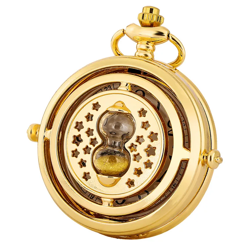 Reloj De Bolsillo analógico De cuarzo para hombre y mujer, cronógrafo De lujo con diseño De cristal De arena, Color dorado, cadena Fob, número árabe