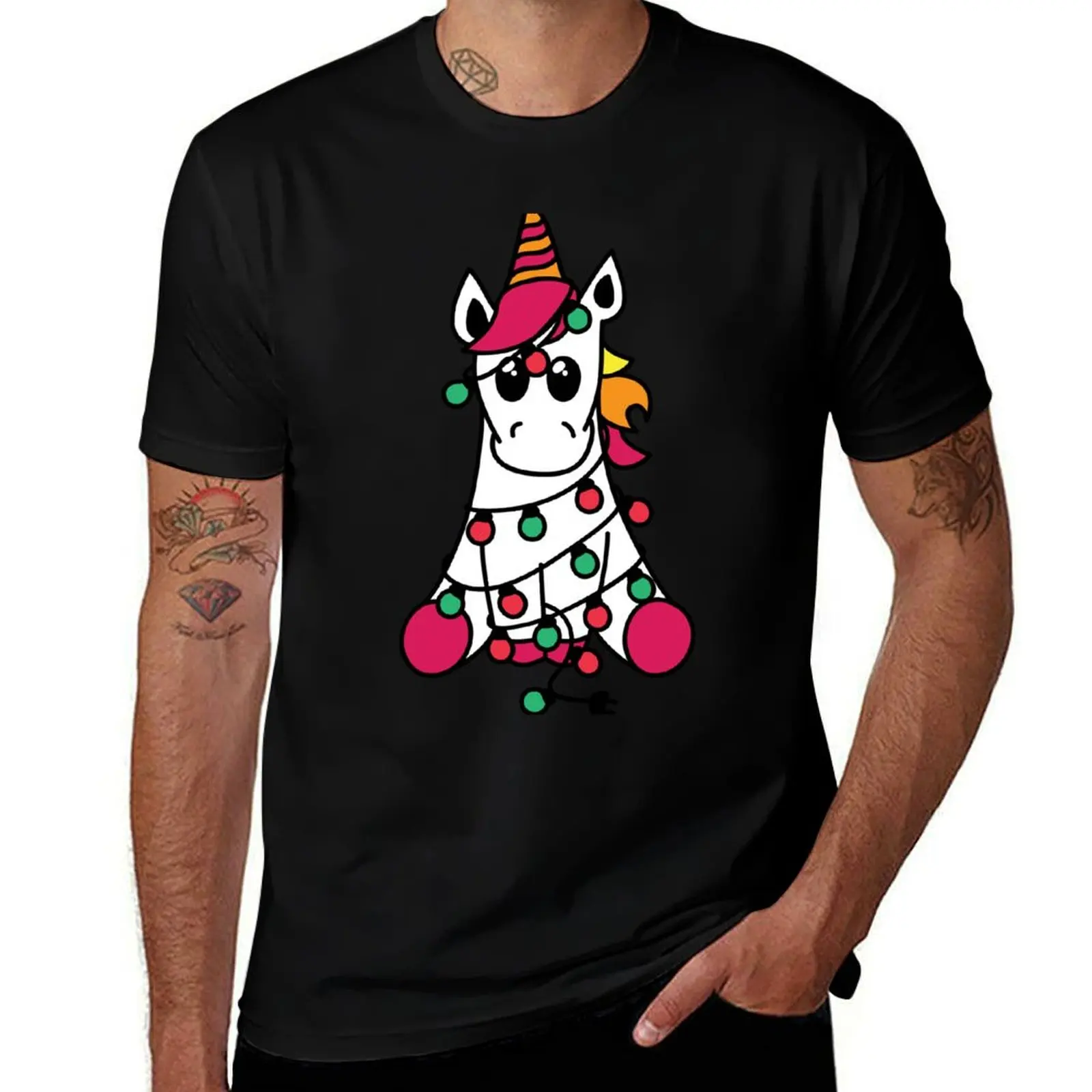 

Christmas Lights Festive Holiday Unicorn T-Shirt Fashion Casual Short Sleeve T-Shirt