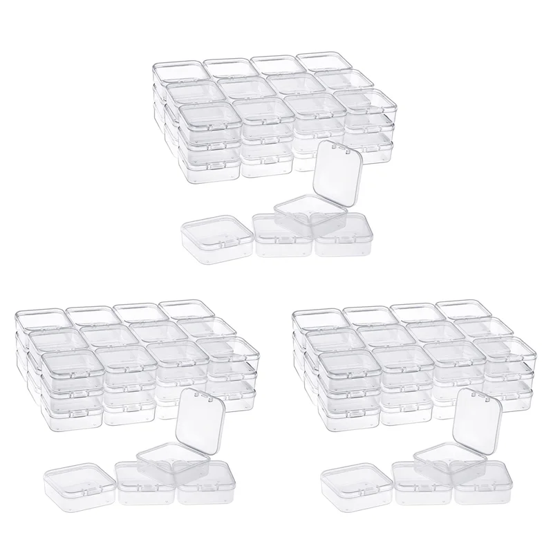 AB11-120 Pack Clear Plastic Beads Storage Containers Box With Hinged Lid For Small Items, Diamond, Beads (2.2X2.2X0.79In)