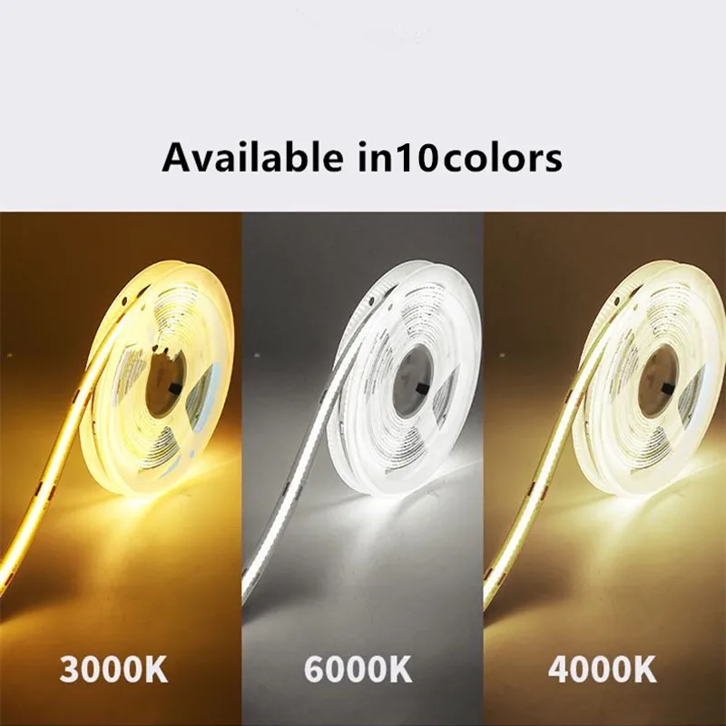 COB-Streifenlicht, 5 V, 12 V, 24 V, flexibles Klebeband mit hoher Dichte, RA90, weiß, natürliches Weiß, warmweiß, dimmbar, 8 mm, 5 mm LED-Band – Detail 4
