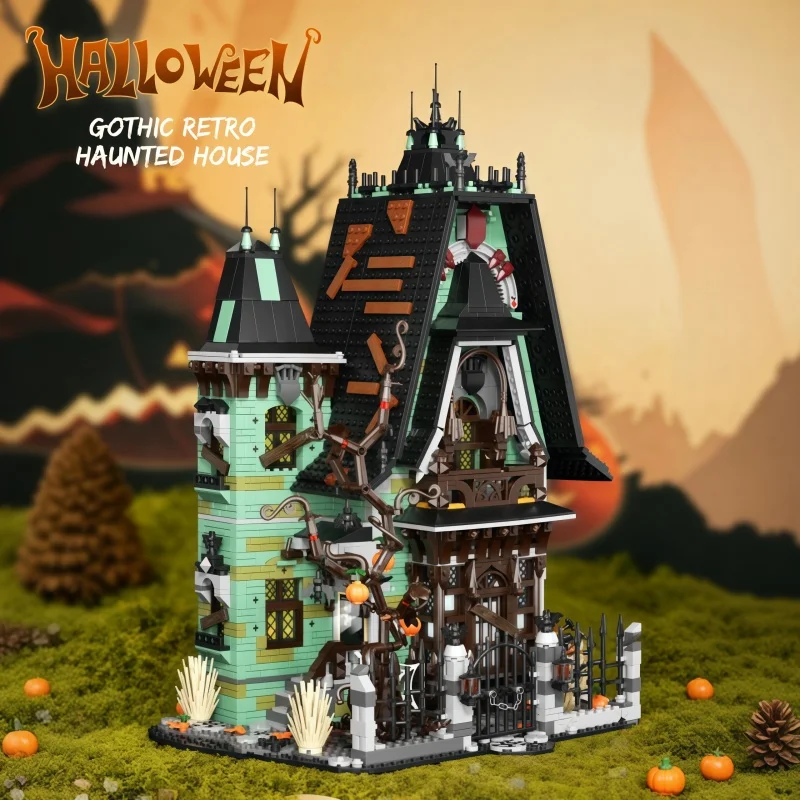 

New mysterious ghost castle building blocks, dark-style architectural model set, a thrilling mansion with exquisite gates and co