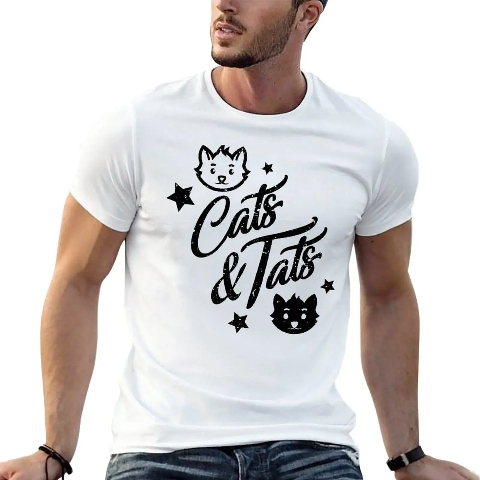 Cats & Tats T-Shirt kawaii clothes plain shirts graphic tees men clothings