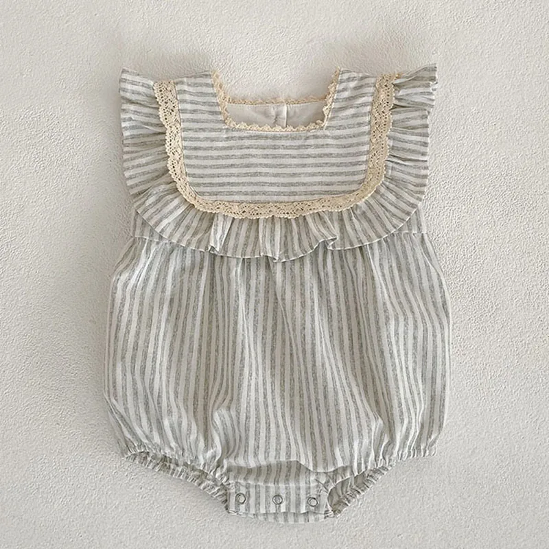 

Summer Infant Baby Girl Bodysuits Flying Sleeve Cotton Stripe Newborn Baby Girl Jumpsuit 0-24M Baby Girl Clothing