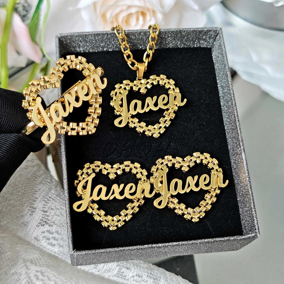 

Custom Name Heart Jewelry Set Personalized Letter Necklace Earrings Brooch Women Custom Nameplate Heart Pendant Jewelry Gift