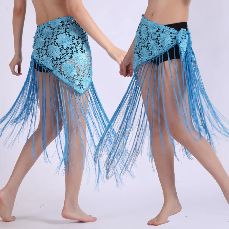 Mini jupe de danse du ventre avec pompon en dentelle pour femme, écharpe de hanche, costume de fête de carnaval, performance sur scène, ceinture rave, taille ronde