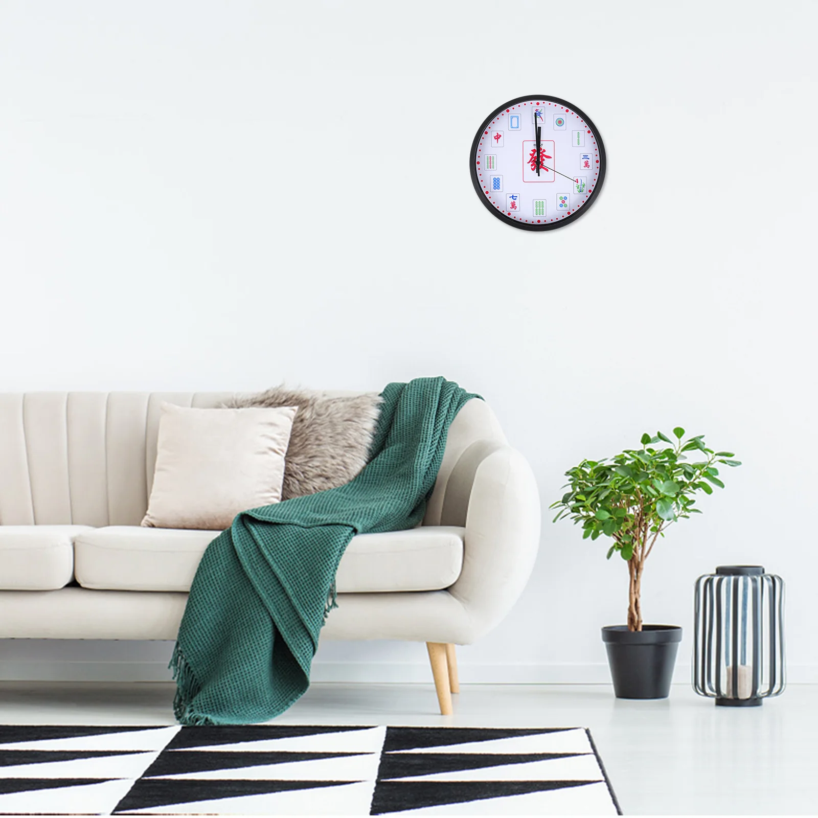 

Round Wall Mahjong Pattern Quartz Hanging Clock For Home Office Garden Silent Operated Decorative Wall Clock