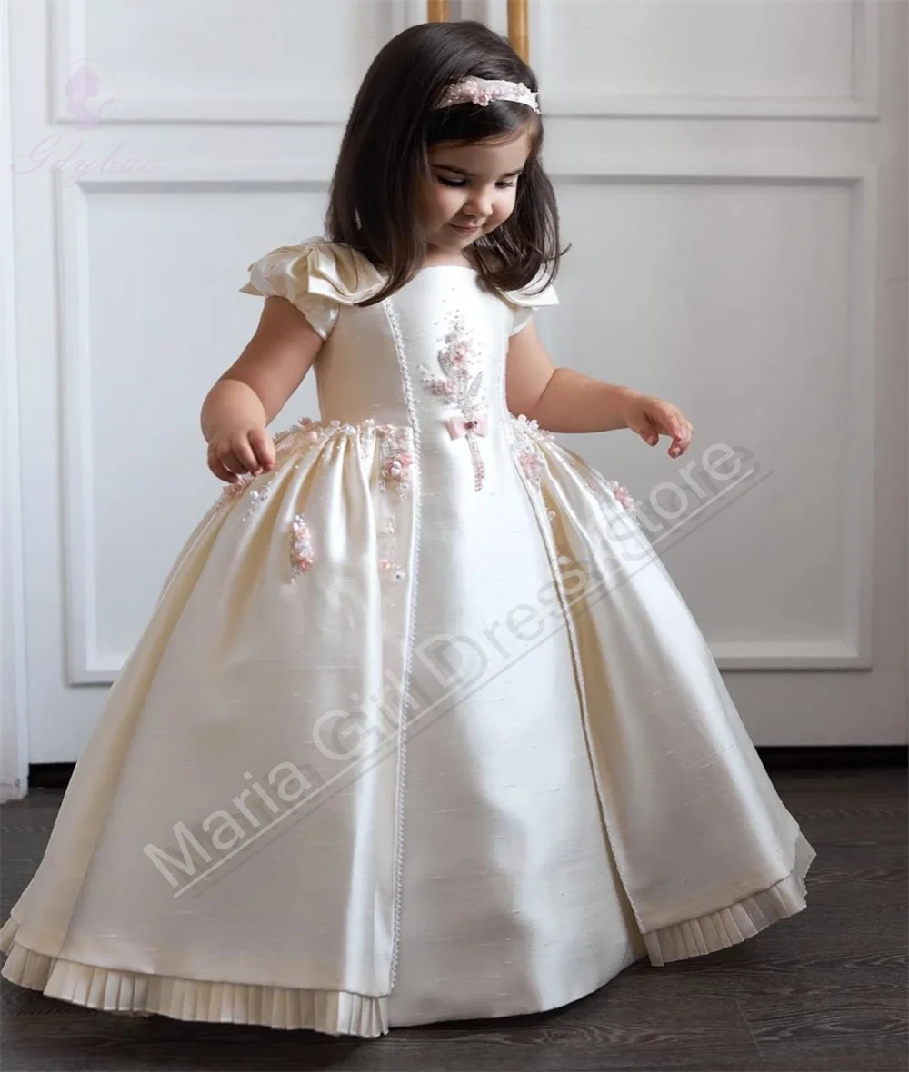 Robe à fleurs personnalisée pour filles, manches Cape, robe de Communion, broderie florale avec jupe détachable, robe formelle de fête