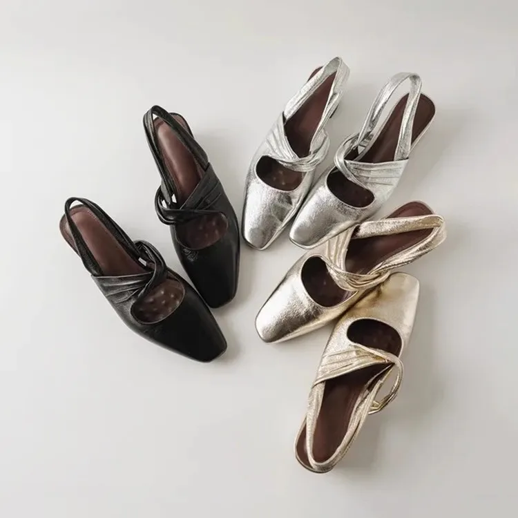 

Women Square Toe Genuine Leather Flat Shoes for Outdoor Leisure Loafers with Shallow Heels Comfortable Fashionable Women Shoes