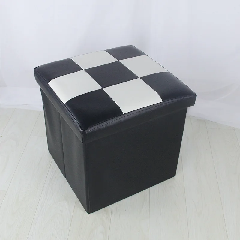 Checkerboard PU Leather Storage Stool, Storage Stool, Adult Foldable Leather Stool, Wholesale Storage and Sorting Box