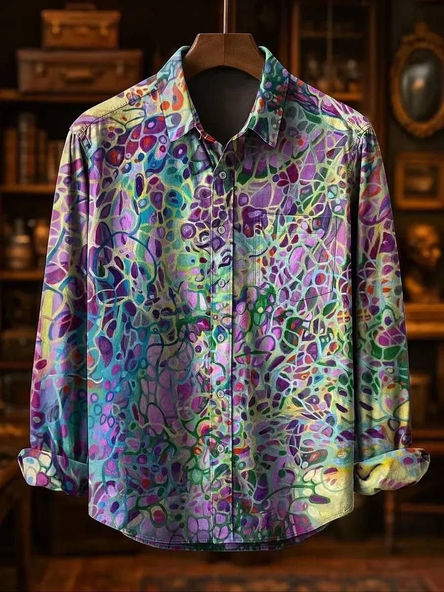 2026 Retro New Men's Casual Shirt, Long-sleeved Collared Button-down Shirt Jacket, Stylish 3D Print