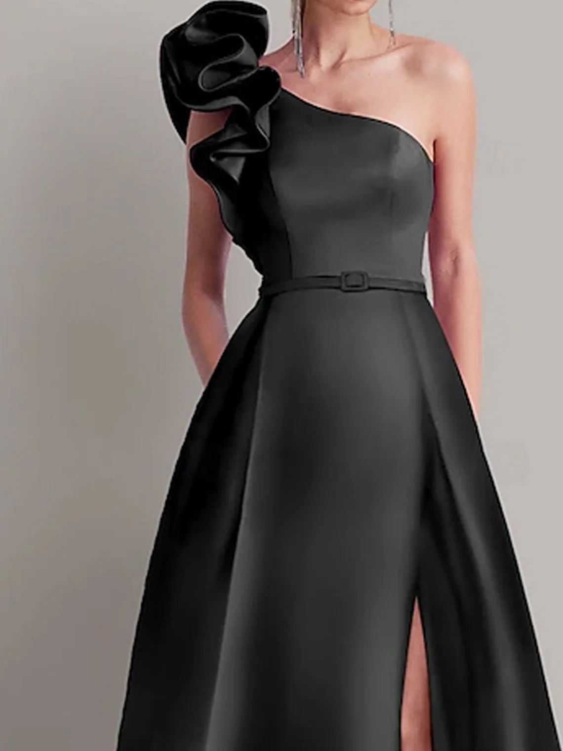 فستان أنيق للحفلات الراقصة من الساتان على شكل حرف a بكتف واحد طول الأرض بدون أكمام بلون سادة ثوب مسائي رسمي 2025 مخصص مجاني