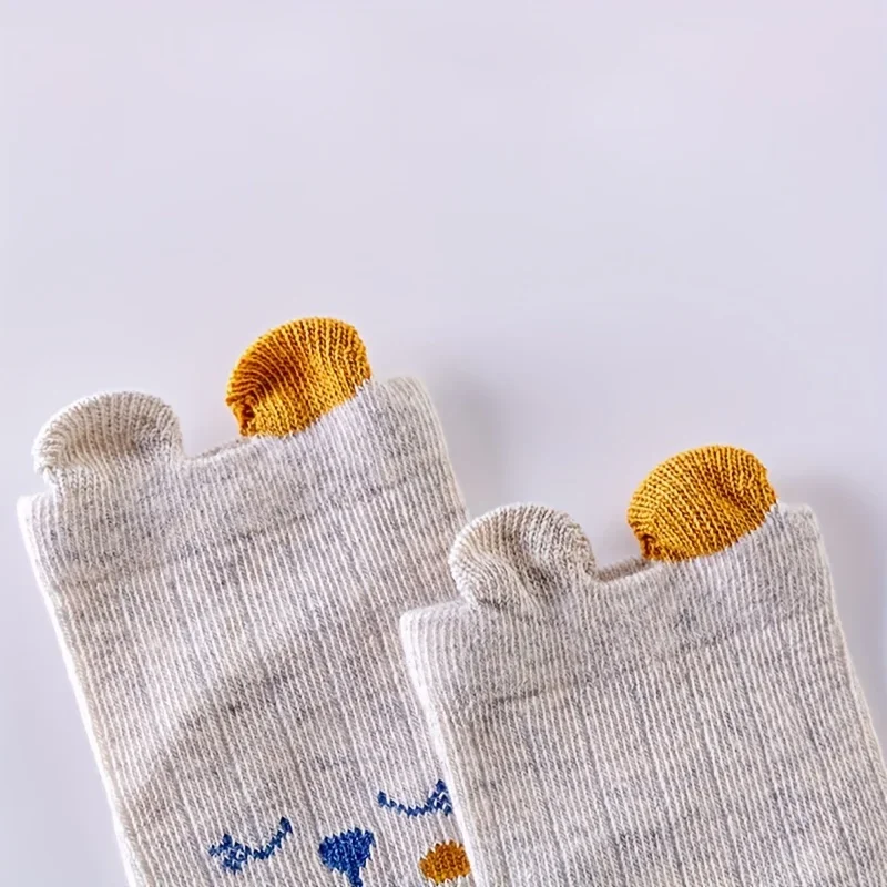 4 Pairs of Male Baby Bear Cartoon Cotton Socks, Pure Cotton Cartoon Newborn Baby Socks, Cute Three-dimensional Small Ears, Versa