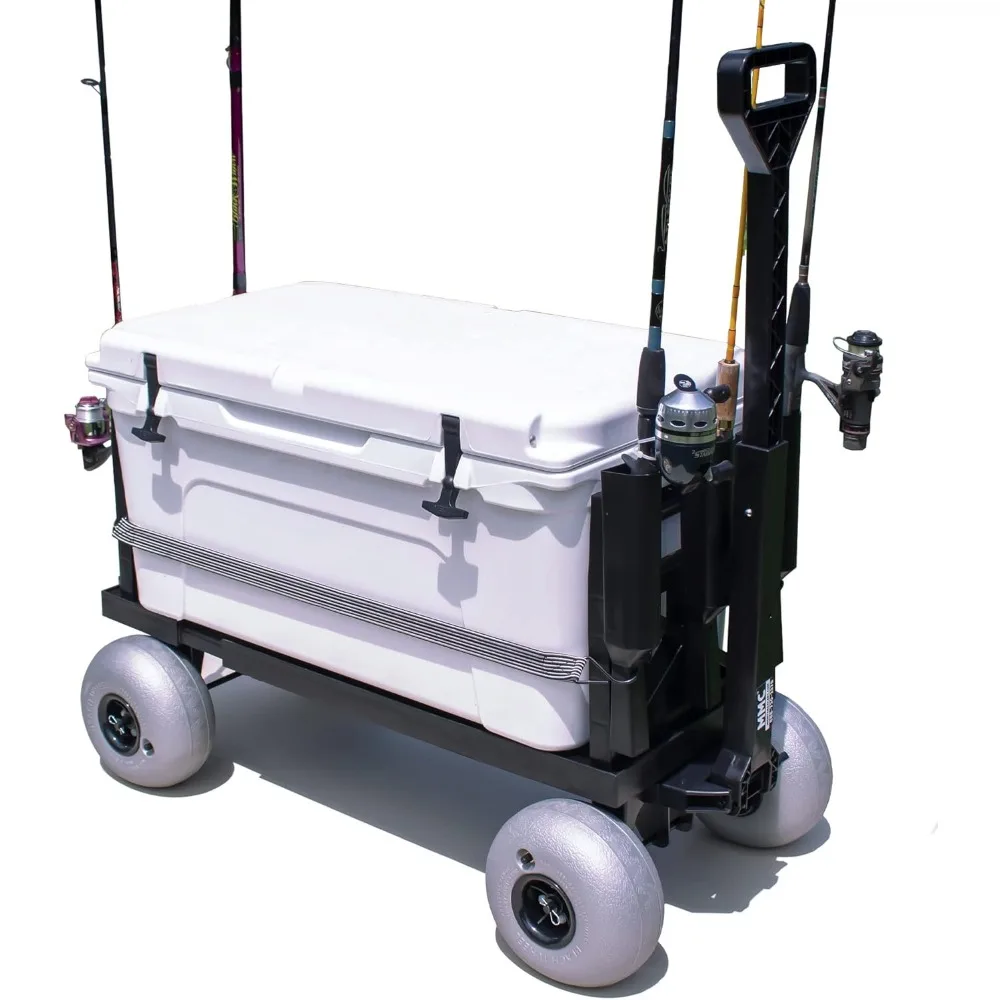 

Compact Outdoor Beach Fishing Trolley, Refrigerated Trolley, with Wheels, Expandable Flatbed and Fishing Rod Holder
