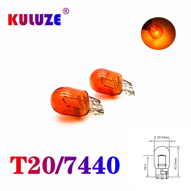 

KULUZE 7440 7443 halogen lamp 12v w21/5w car T20 Amber Car External Turn Signal Bulb Halogen Lamp Brake Light Taillight 2pcs