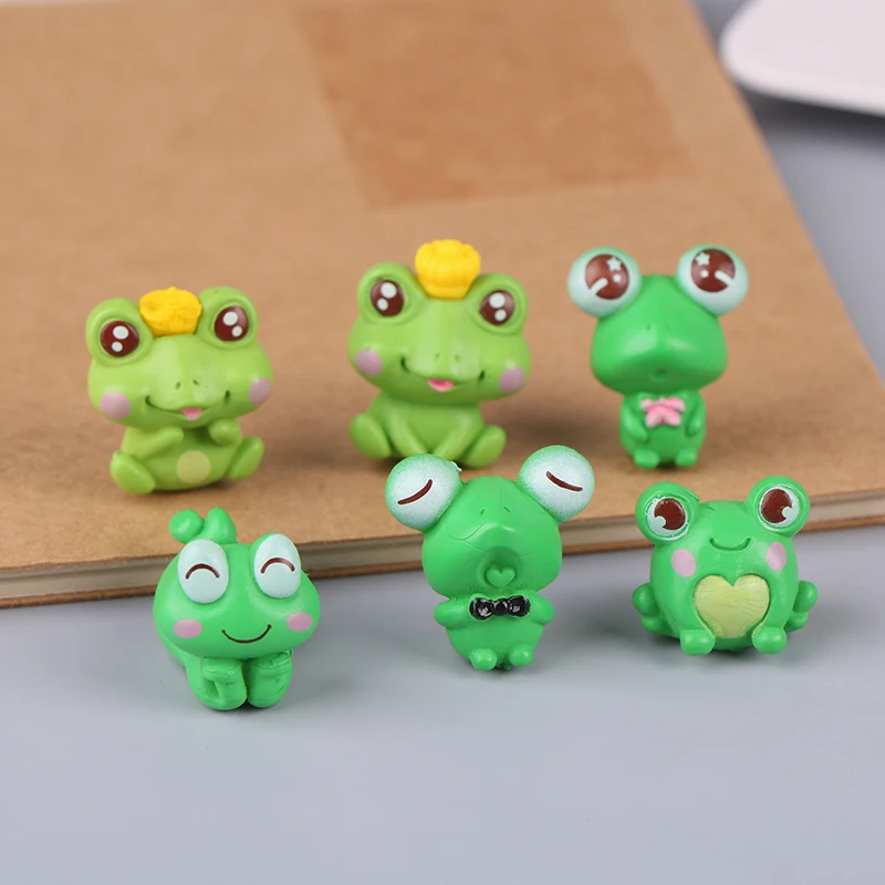 6Pcs/Set Cute Frog Ornaments Miniature Fairy Garden Micro Landscape Mini Dollhouse Bonsai Decor Frog Crafts Mini Statue