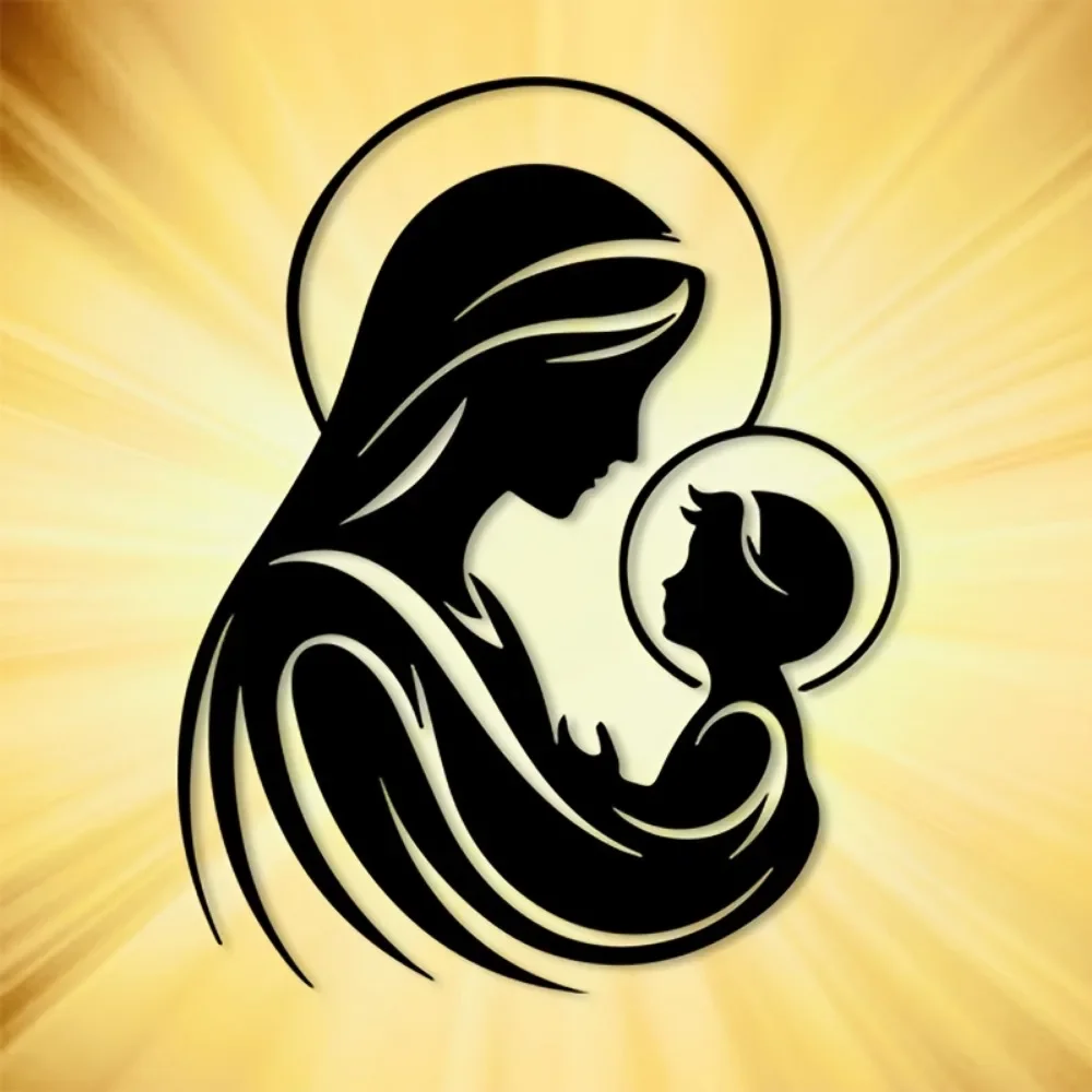 CIFBUY Holy Virgin Mary Baby Metal Wall Art, Durable Coated Iron Religious Hanging Decor, Indoor Wall Ornament for Home Prayer