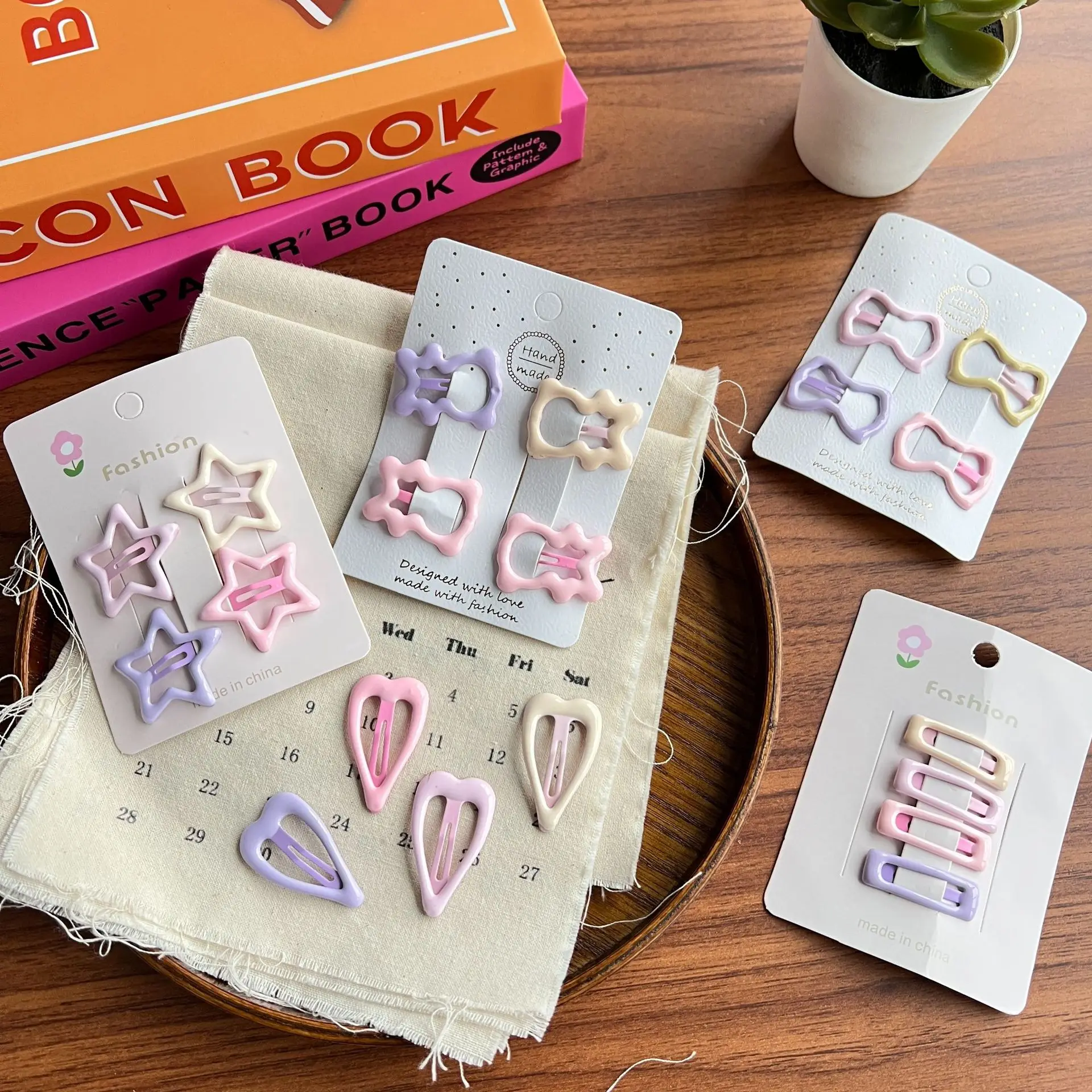 

4PCS Dopamine Pink Purple Star Geometric Enamel Drop BB Clips – Baby Flyaway & Bangs Hair Pins for Kids